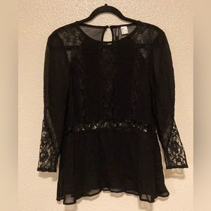 DIVIDED- Sheer Lacey Blouse- Classy- Work Blouse- Boho - Peplum - 3/4 Sleeve